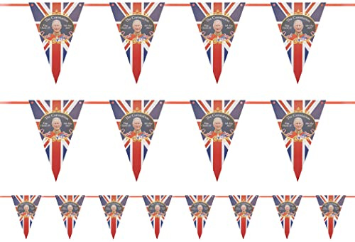 Guirlande de fanions de couronnement britannique – 6,1 m avec drapeau Union Jack avec fanions triangulaires King Charles III – Décoration de fête