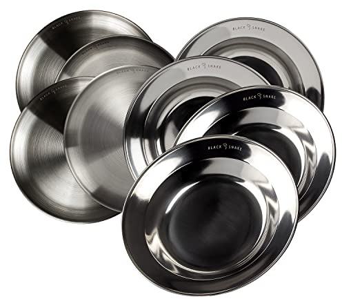 Black Snake® Camping Teller Set 4 flach & 4 tief - Edelstahl Essteller