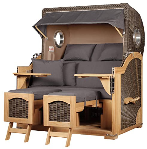 bene living Strandkorb-Set Ammersee 2,5-Sitzer Teak - PE grau - Modell 551 - Liftersystem