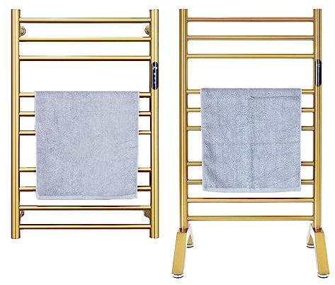 Toallero Electrico BañO Oro,Radiador Toallero Electrico Calentador De Toallas Independiente Y Montado En La Pared Tendedero De Ropa De Acero Inoxidable 304 De 10 Barras, Enchufable