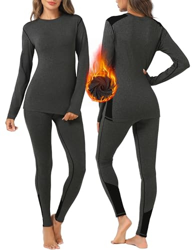Terecey Thermounterwäsche Damen, Warme Funktionsunterwäsche Skiunterwäsche Set Frauen mit Innenfleece - Unterteil und Oberteil Thermo Skiunterwäsche Set für Winter Joggen, Skifahren