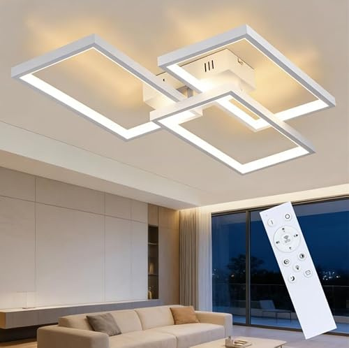 CBJKTX LED Deckenleuchte Wohnzimmer Deckenlampe Modern - 72W 80CM | Wohnzimmerlampe Dimmbar mit Fernbedienung Weiß Schlafzimmerlampe Rechteck Metall-Design für Schlafzimmer Kinderzimmer küchen