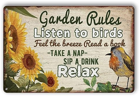 Retro Garden Rules Sign Vintage Garden Metal Signs Patio Wall Decor Outdoor Yard Signs For Home Porch Patio Gardening Shed Decorations 8 X 12 Inch