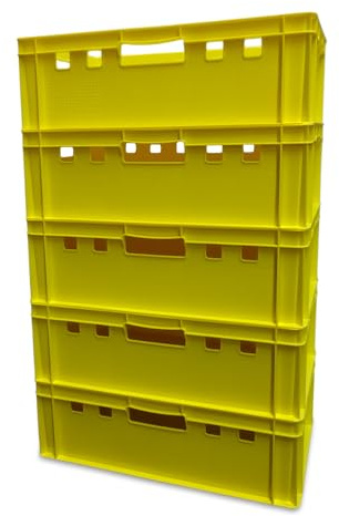 kanister-vertrieb® 5er Set E2 Kisten 60x40x20 cm Fleischkiste Lagerkiste Metzgerkiste Eurobox gelb