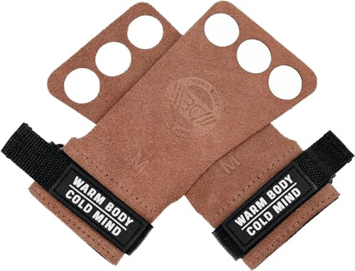 WARM BODY COLD MIND Leder Hand Grips - 3-Loch Handschuhe für Gewichtheben, Gymnastik, Crossfit, Pull Ups, Zughilfen Krafttraining Fitness Bodybuilding, Weightlifting, Gym