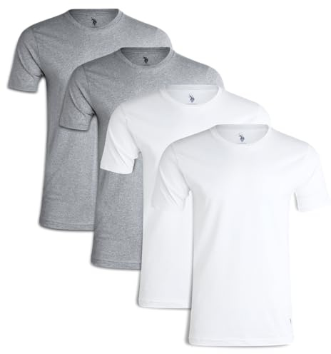 U.S. Polo Assn. Mens Crewneck Undershirts - 4 Pack Soft Cotton Crewneck Mens Undershirts Tag Free Ribbed Neck Tee Shirts Pack, Size Large, Grey Heather/White