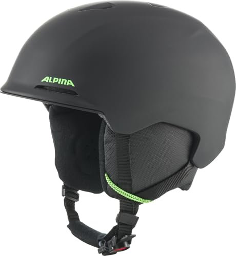 ALPINA BRIX JR - sicherer, perfekt klimatisierter und komfortabler Skihelm für Kinder, mit waschbarem Innenfutter - Black-neon matt - M (51-55 cm)