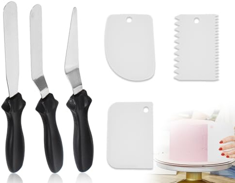 ZoeTekway vinkelpalettset, paletter, rostfritt stål, tårtknivar, tårtor spatel, 3 stycken vinkelpalett och 3 stycken isglassning, för bakning av kakor och fördelning av gräddtillbehör (svart och vit)
