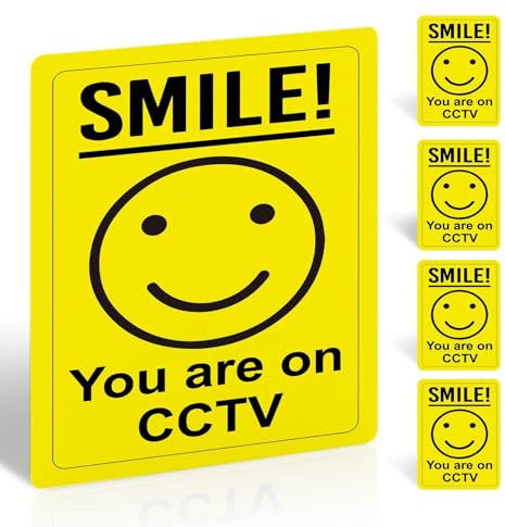 5 Pack Smile You Are On CCTV Warning Sign Stickers, 150 x 100mm | Self-Adhesive, Weatherproof UV Printed Vinyl CCTV Warning Stickers for Home, Shop, Office and Outdoor Use