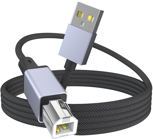 WORLDBOYU 2m USB Typ A auf B 2.0 Drucker USB MIDI Kabel Nylon Geflochten für HP, Canon, Brother, Samsung, Dell, Epson, Lexmark, Xerox, Yamaha, Casio Digital Piano, DAC, MIDI Controller und mehr