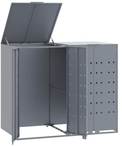 vidaXL Skjul för sopkärl för 2 platser grå 138x79x117 cm stål, skjul för soptunna, dölja soptunna, skjul för källsortering, dölja sopkärl
