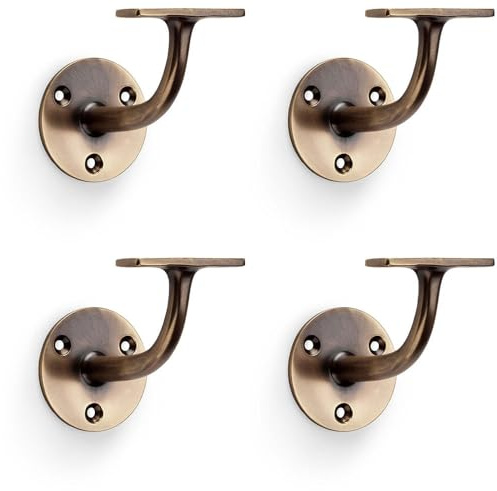 4 Pack - Heavy Duty Stair Handrail Bannister Bracket Arm - Antique Brass 82mm Proj Holder