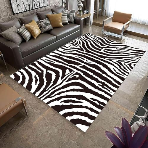 Kind Teppich 140 X 200 cm / 55.11 X 78.74, Schlafzimmer Teppich, 3D Teppiche Wohnzimmer Teppiche Weich rutschfest Teppich Für Wohnzimmer Schlafzimmer Bettvorleger Tier-Zebra-Druck -2N2C4I7