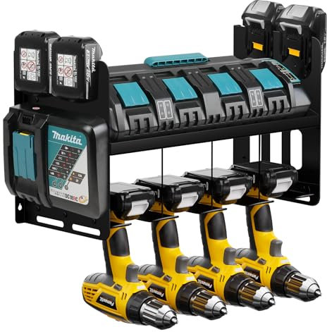 JYiuog Support mural de stockage outil - Étagère multifonction pour chargeur Makita DC18SF DC18RC, batteries 18 V/14,4 V et perceuse à percussion