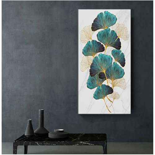 NXMYDBD Modernes Bild Wohnzimmer Eingangsdekoration Grünes goldenes Pflanzenblatt Abstrakter nordischer Leinwanddruck Wandkunst Gemälde 70x140cm (28x55 Zoll) Ungerahmt