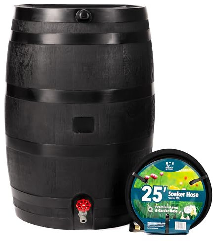 RTS Home Accents 551000807A8081 Home Accents Eco Tonneau de Pluie à Dos Plat avec Tuyau d'arrosage Noir 157 l