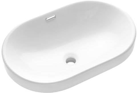 VBChome Waschbecken 60 x 40 cm Keramik Weiß Oval Waschtisch Handwaschbecken Unterbauwaschbecken Komfortabel Modern Elegant