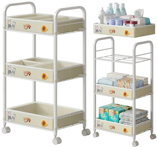 3 Etagen Baby Wickeltasche Organizer, große Kapazität Kinderwagen mit abnehmbaren Aufbewahrungsbox für Bedside Kinderwagen, Windel Wickeltisch, Baby Erstausstattung Neugeborene (Beige, 3 Etagen)