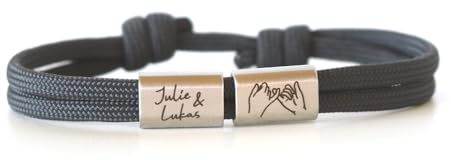 myGreta Personalisiertes Segeltau Armband mit Wunschgravur aus Edelstahl | Personalisierbar mit Namen und Motiven, aus Edelstahl und Nylon, verstellbar, Unisex, Freundschaftsarmband, Partnerarmband