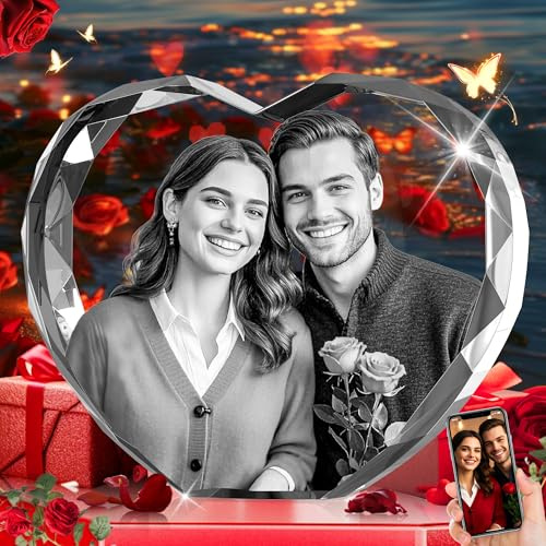 CLOUDAO Personalized 3D Crystal Photo, Valentines Day Customized Gifts for Her, Woman, Wife, Mom, Dad, Father, Him, Husband, Custom 3D Picture, Birthday, Anniversary, Couples, Girlfriend Gifts, Heart