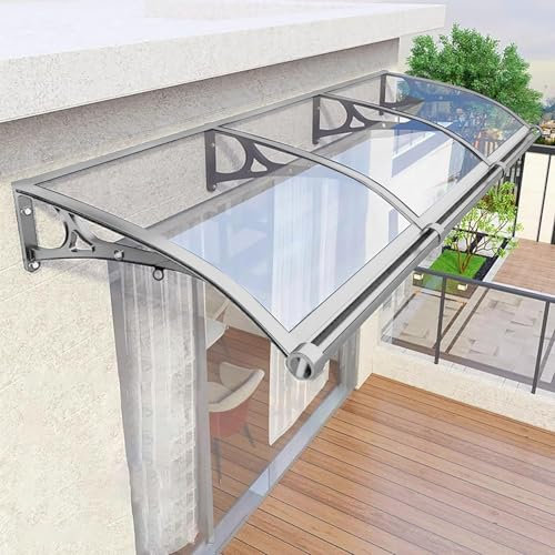 JFOZDM Door Canopy Outdoor, Door Canopy, Porch Canopy Waterproof, Window Awning, UV, Snow Protection, Gold & Silver Aluminium Bracket Polycarbonate Cover, Rain Shelter Canopy for Patio, Roof, Garden