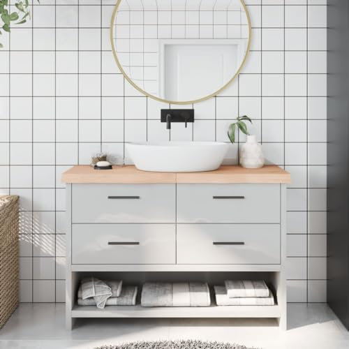 NQJIBUE Arbeitsfläche für Zuhause, Garten, Badezimmer, 120 x 40 x 2-6 cm, unbehandeltes Massivholz