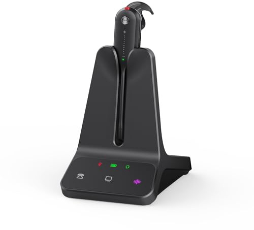Yealink WH63 E2 DECT Wireless Headset with Microphone,2x Noise Cancelling Headphones, 607Ft Range, 8H Talk Time,Single In Ear Office Work Headset for PC Desk Phone Computer Softphone, 3 Wearing Styles
