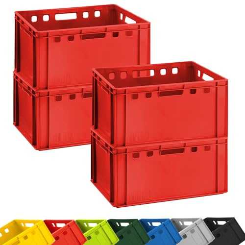Fleischkiste E3 4er Set Eurobox 60x40x30 cm Rot Stapelbar Lagerkiste Robust | BURI, lebensmittelecht, Made in Germany, Metzgerkiste, Lagerkiste, robuster Kunststoff, Transportbox, Industriekiste