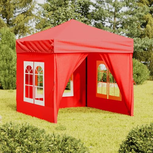 Homgoday Carpa para Fiestas Plegable con Paredes Laterales Rojo 2x2 m Carpa de jardín Carpa de Fiesta Cenador Jardín Pabellón Pérgola Carpa