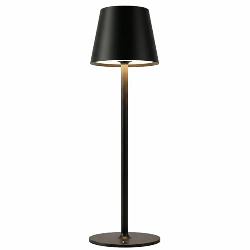 D-LIGHT PROFESSIONAL Lampada da Tavolo Senza Fili da Scrivania o Comodino Ricaricabile con Presa USB, Abat-Jour Dimmerabile con 3 Luci Led Diversa Intensità per Camera, Ufficio, Ristorante - Nero