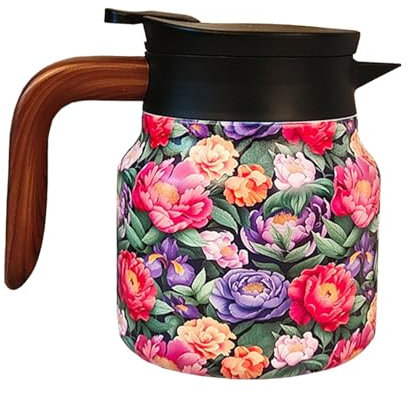 Bollitore da tè retrò, bollitore da tè in acciaio inossidabile, bollitore floreale vintage, bollitore da tè con infusore, teiera isolata per il Ringraziamento, caraffa termica per Natale, teiera
