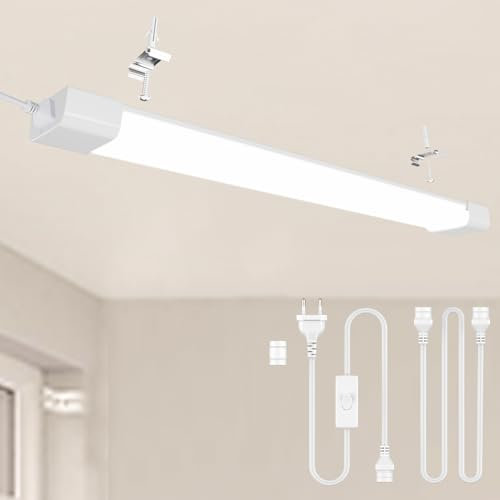 Modlicht LED Feuchtraumleuchte 120CM mit Stecker Plug, 36W 4000k Neutralweiß 4000Lumen Verbindbar Deckenleuchte Feuchtraum Flach, Werkstattlampe Wasserfest IP65 Wannenleuchte für Keller Garage