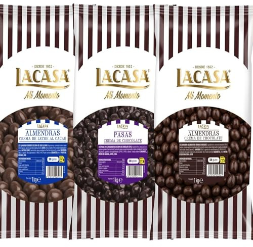 Lacasa Mi Momento pack 3kg bolas: Pasas de Corinto con chocolate Negro,Almendra con chocolate Negro,Almendra con chocolate con Leche