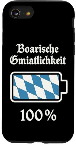 Boarische Gmiatlichkeit 100% Akku Bayern Humor Dialekt Hülle für iPhone SE (2020) / 7 / 8