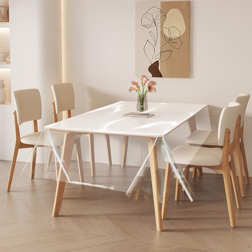 Tischdecke Transparent, Durchsichtige Tischdecke, Tischfolie Durchsichtig PVC 0.13 mm Stark Wasserdicht Abwaschbar Tischschutzfolie, Wunschmaß Tisch Schutzfolie (140 x 220 cm)