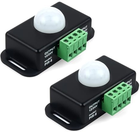 2 Pack 12V/24V PIR Sensor, Motion Sensor Infrared for LED Strips, PIR Timer Controller Dimmer Switch with Motion Detection, Automatic Controller for LED Light Strips, Adjustable Delay Time, Black