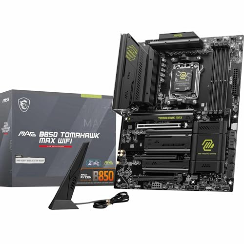 MSI MAG B850 Tomahawk MAX WiFi V1 Motherboard, ATX - Supports AMD Ryzen 9000/8000 / 7000 Processors, AM5-80A SPS VRM, DDR5 Memory Boost 8400+ MT/s (OC), PCIe 5.0 x16, M.2 Gen5, Wi-Fi 7, 5G LAN