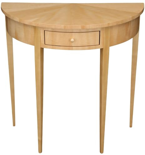Stilwohnen halbrunder Biedermeier Beistell-Tisch aus Ahornholz | Originalnachbau als hochwertige Handarbeit | Ahorn Massiv-Holz und Echtholz-Furnier | Wandtisch Konsolentisch Schminktisch | Schublade