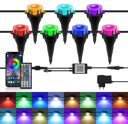 24V RGBCCT Bluetooth Lampe au Sol Spot Encastrable, Couleur RGB Changement Variation Coloré Étanche IP67 Spot Encastrable Led avec 44 touches bluetooth music controller pour patio, chemin.15M.
