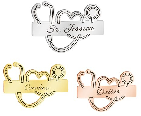 Benutzerdefinierte Name Stethoskop Brosche, personalisierte Edelstahl Arzt Krankenschwester Pin, eingraviert Id Namensschild Abzeichen Identifikation, Geschenk für Frauen Männer