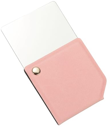 sourcing map Kleiner quadratischer Taschenspiegel für Geldbörse, 6,1 cm, Edelstahl, kompakter Make-up-Reise-Handspiegel mit Lederetui für Damen, Mädchen, Geldbörse, Geschenk (Rosa)