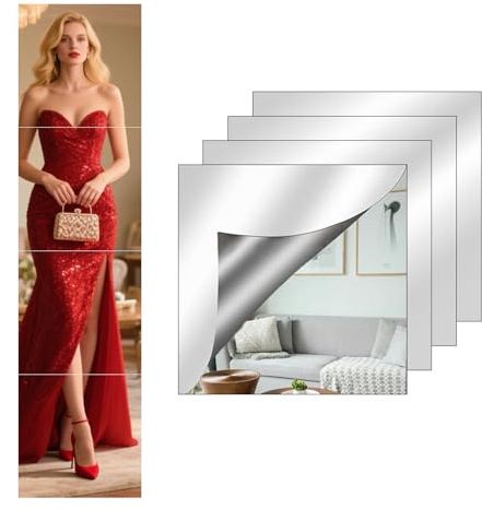 Vernerth 4 pezzi specchio adesivo acrilico 20x20 cm autoadesivo, piastrelle decorative per pareti con spessore 2 mm - Ideale per bagno, camera da letto, armadi e decorazioni fai da te