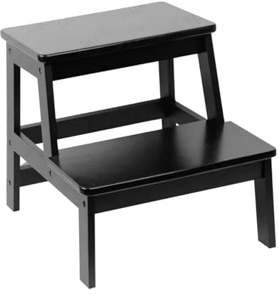 2-Tier Wooden Step Stool Heavy Duty Ladder for Home Bamboo 2 Steps Sturdy Wood Step Sturdy Multipurpose Ladder for Adults & Kids Home Shop Bar Caravan Camper Van Camping Lightweight (Black)
