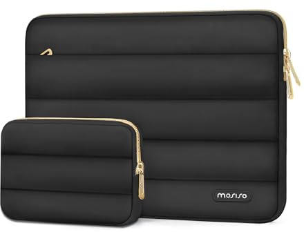 MOSISO 14 inch Laptop Case Puffy Sleeve with Small Bag, Black | Horizontal Puffer Computer Bag Protective Laptop Case 14 inch Compatible with HP Lenovo Dell ASUS Acer,HP Stream