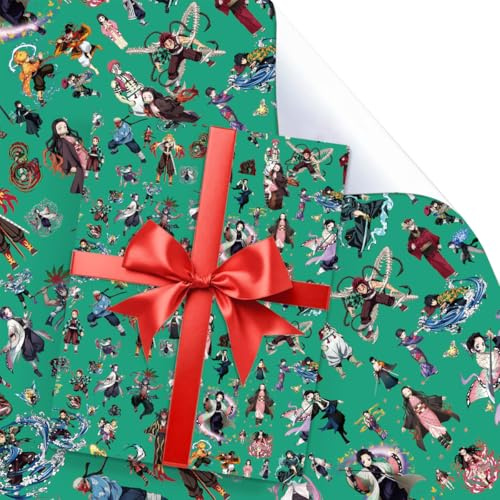 UBBY 5 Stück Demon Geschenkpapier 51 x 75cm Kraftpapier Geschenkpapierbögen | UBBY 5 Stück Demon Geschenkpapier 51 x 75 cm, Kraftpapier Geschenkpapierbögen für Kindergeburtstag, Party, Geschenke (Grün)