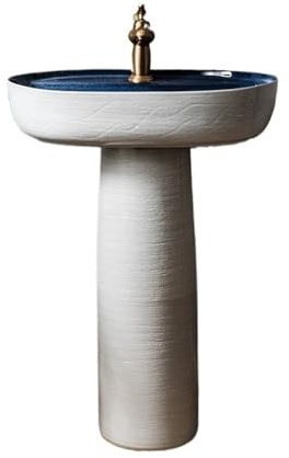 Lavabo sur colonne Lavabo sur pied créatif en céramique avec robinet et kit de vidange d'extérieur