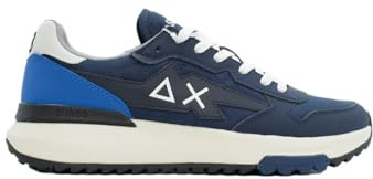 SUN68 Retro sneakers, marinblå, gummisula, avslappnad design med grå detaljer, Marinblå, 42 EU