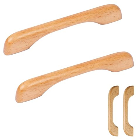 LWZko 2 Stück Schrankgriffe Holz, Möbelgriffe Holz Buche, Chrankgriffe Aus Massivholz Dunkles, Schlichter Moderner Stil, für Schränke, Küchenschränke, Schubladen, Schranktüren (Buche, 128mm)