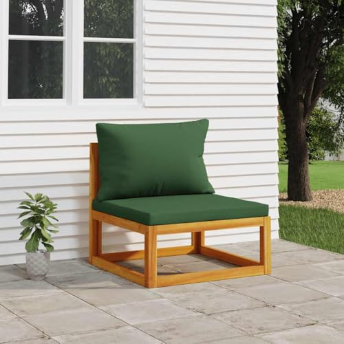Bucmath Garten-Mittelsofa mit Grünen Kissen, Massivholz Akazie, 68x70,5x65 cm, für Outdoor Patio Möbel Set, Robustes Loungesofa