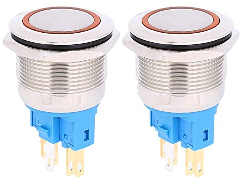 2 interruttori a pulsante a 6 pin, CC 12-24 V, IP65, da 22 mm, ad anello, interruttore a pulsante a 6 pin, alloggiamento in acciaio inox, interruttore momentaneo con 6 pin, per pannello di controllo